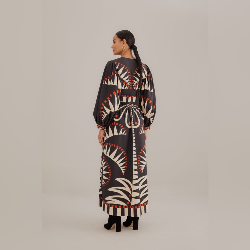 Farm Rio Black Coconut Grove Puff Sleeve Maxi Dress - Picture 4 of 7